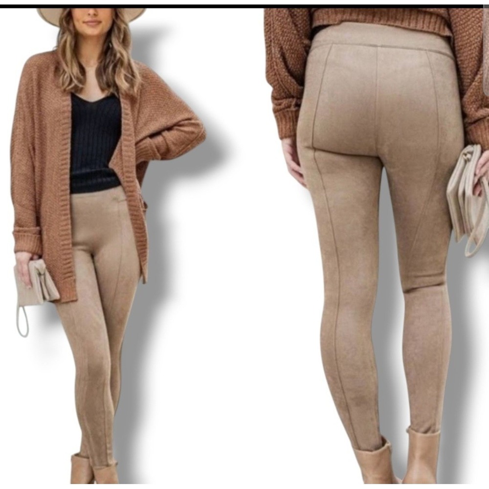 Spanx Faux Suede Pants Size Small‎ Camel Tan High Rise Slimming